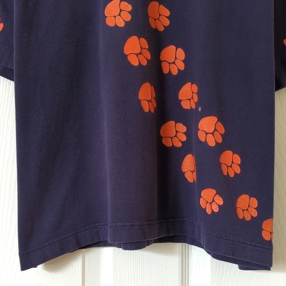 Russell 90's Vintage Making Tracks Paw Prints Short Sleeve Crewneck Tee Navy L - Picture 7 of 12